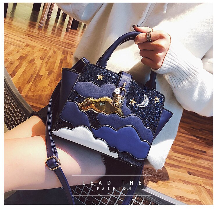 Embroidered Leather Shoulder Bag for Women